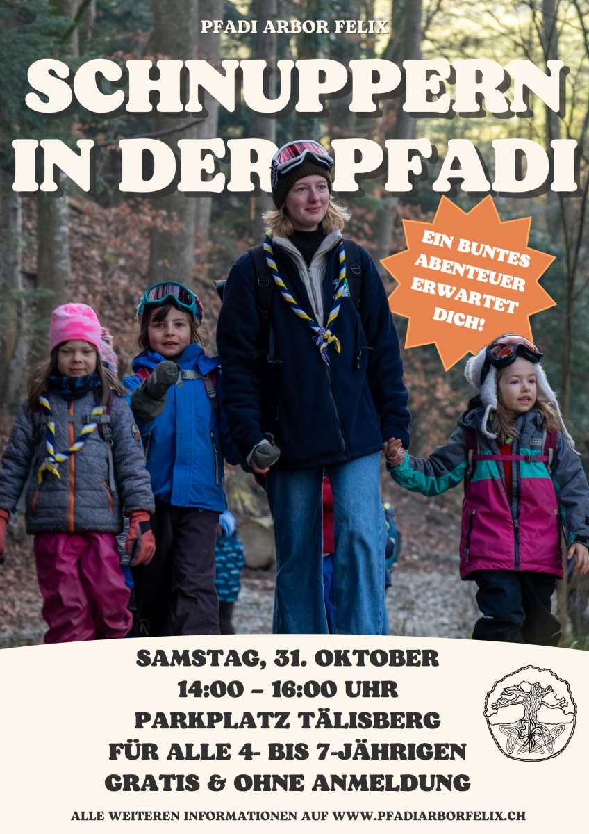 Die Pfadi Arbor Felix aus Arbon im Thurgau lädt alle Kinder zwischen 4 und 7 Jahre am Samstag, 31. Oktober zum Schnuppern in der Pfadi ein.